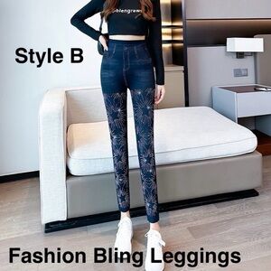 Women’s Black Bling Leggings - Fashion Bling Style B